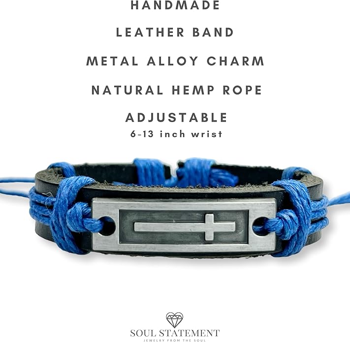 Leather Cross Bracelet for Teens or Men, Cool Christian Gift Ideas for Teenagers for Confirmation, Baptism, Christmas Stocking Stuffers