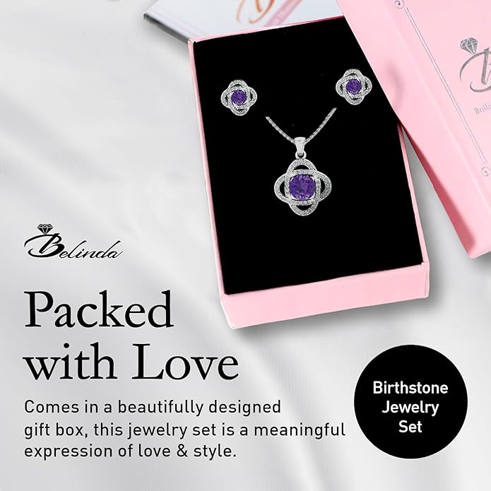 Women 925 Sterling Silver Cute Love Knot Sparkling Gemstone Push Back Stud Earrings Hanging Pendant Necklace Beautiful Fine Jewelry Accessory Set, 1.65 Carat