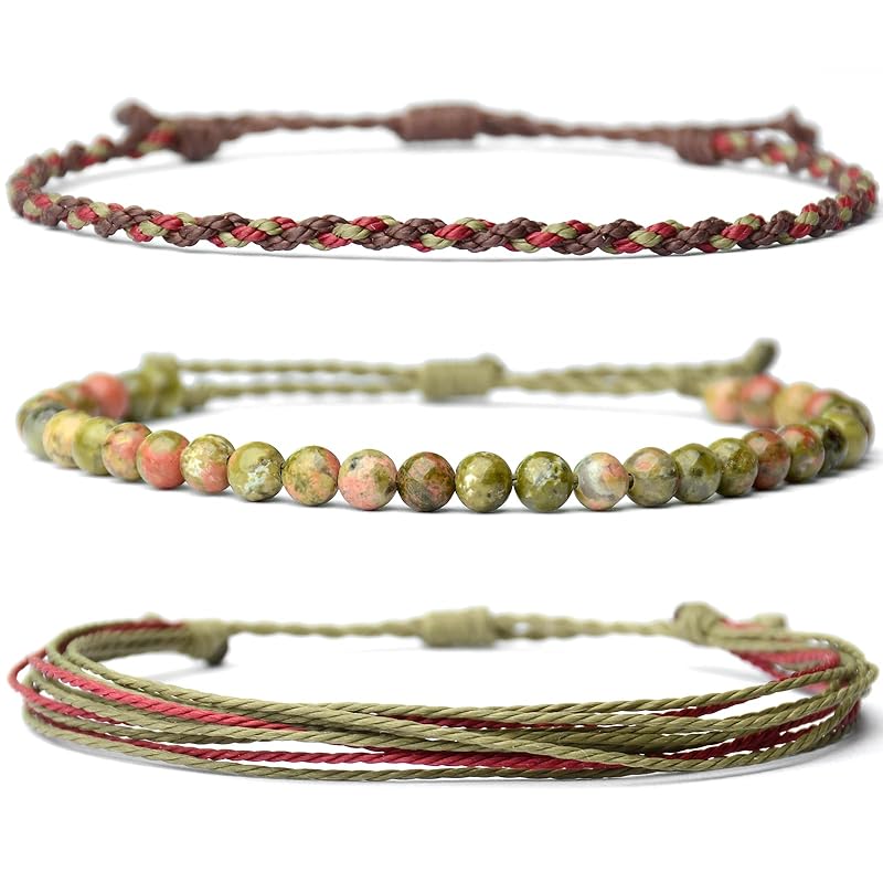 Handmade Natural Stone Beaded Healing Bracelet Gift for Men Adjustable Rope String Bracelet (unakite, Adjustable)