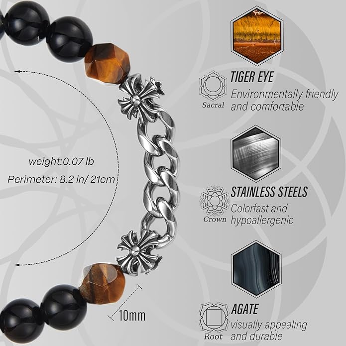 3pc Mens Beaded Bracelets Silver Stainless Steel Chain Bracelet for Men Handmade Braided Bracelet Sets Jewelry Gifts for Men