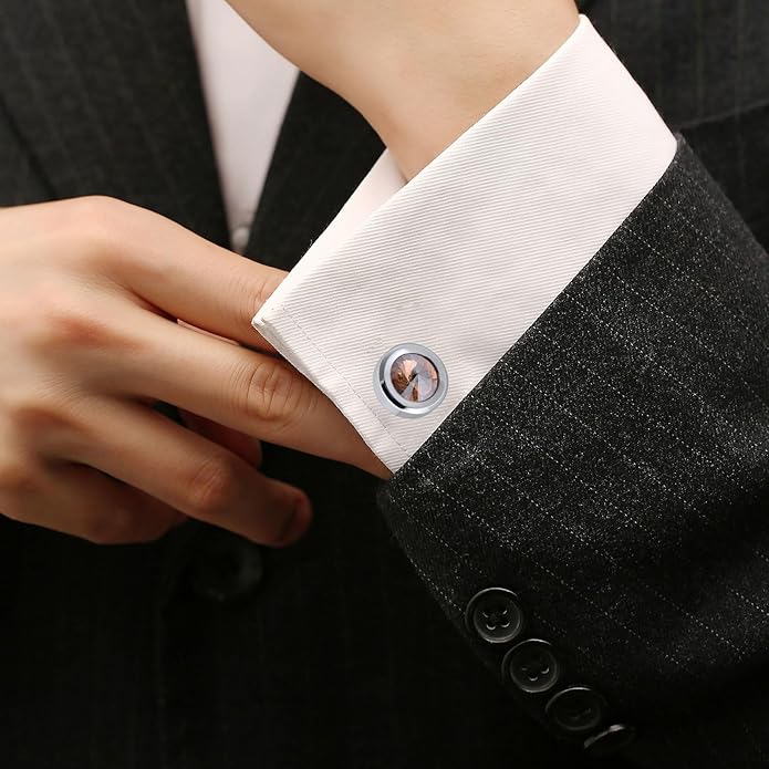 ZEEY Silver Round Crystal Gemstone Cufflinks for Men Women Classic Men's Cufflink Jewelry Set for Business Wedding Party Formal Events Daily Tuxedo Dress Shirt Accessories