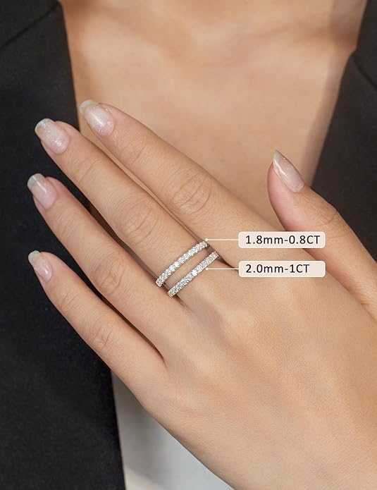 IMOLOVE Lab Grown Diamond Wedding Bands, 0.3-0.42 Carat, Eternity Rings in 18K White Gold & Sterling Silver Size 4-11