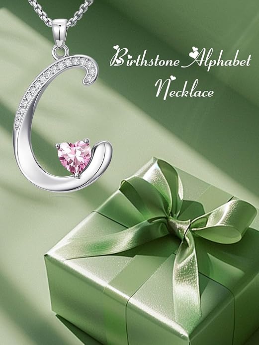 Christmas Gifts for Women Alphabet A to Z Initial Birthstone Pendant Necklaces for Women - 18k White Gold Plated Personalized Name Jewelry Valentine Mothers Day Birthday Gifts for Women Her Girlfriend