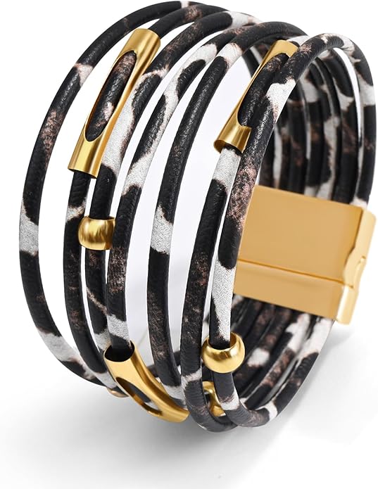 ENGCKSHI Wrapped Bracelets for Women,Leather Bracelet,Boho Bracelets for Women,Multi-Layer Pearl Crystal Bracelet Bangle Jewelry