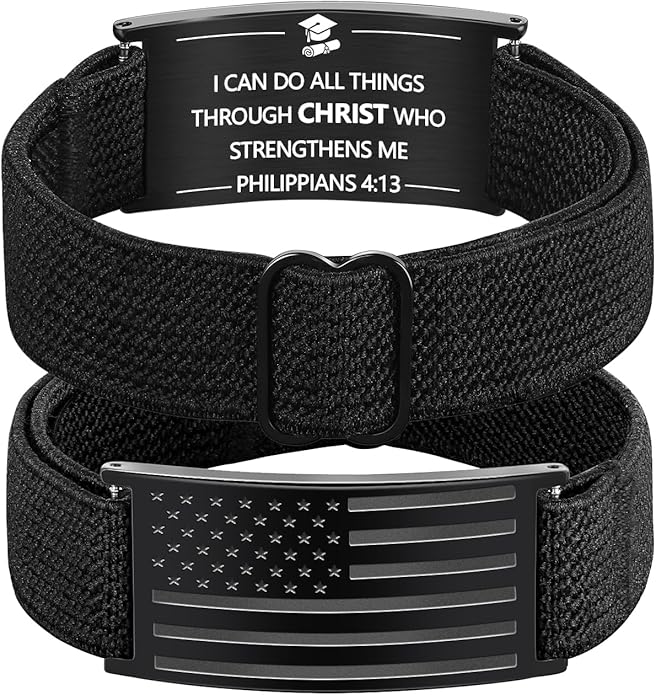 LDOWWGL Valentines Day Gifts - Patriotic American Flag Bracelet for Men - Military Adjustable Black Elastic Strap with Bible Verse - Veteran Gifts, Birthday Gift for Boys