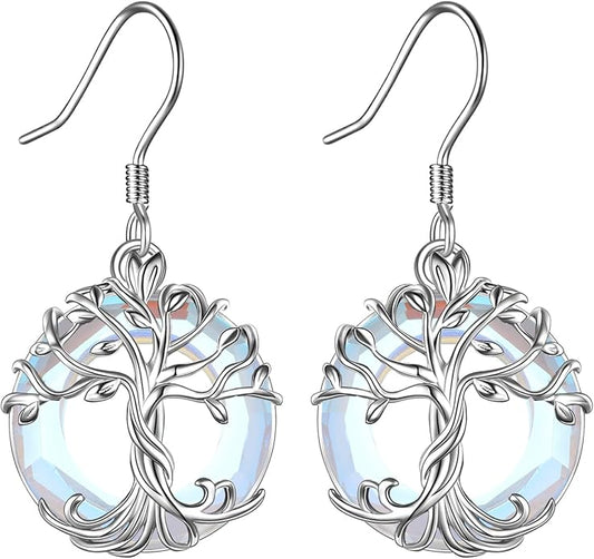 TOUPOP Tree of Life Earrings 925 Sterling Silver Family Tree Dangle Drop Earrings Crystal Jewelry Birthday Christmas Gifts for Women Her