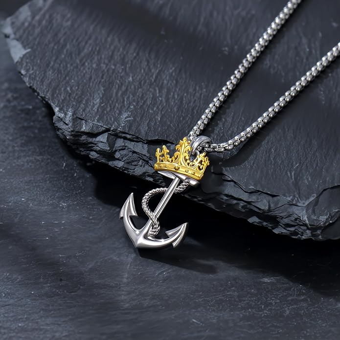 MEIDERBO Anchor Necklace for Men Women 925 Sterling Silver Earth/Swordfish/Trident/Compass Pendant Nautical Jewelry for Birthday Christmas