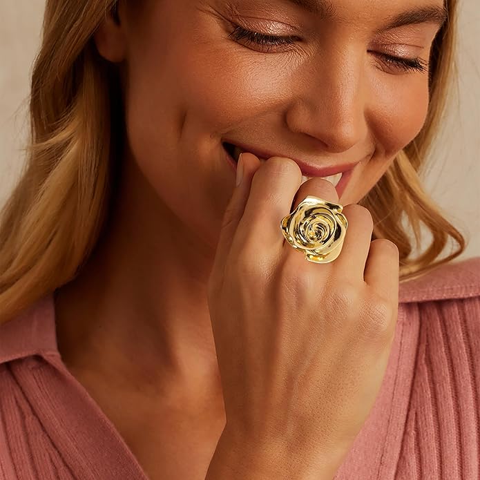 Mytys Cocktail Rings for Women Fashion 18K Gold Plated & Silver Flower Statement Ring Wedding Engagement Party Jewelry Gift