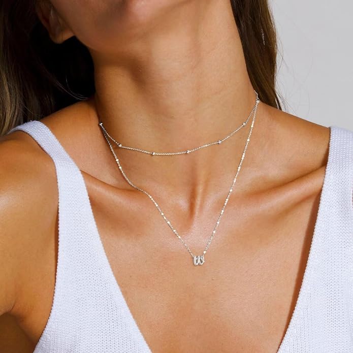 Yoosteel Layered Initial Necklaces for Women Teen Girls Trendy - Dainty Gold/Silver Letter A-Z Stack Initial Necklace Birthday Personalized Gifts for Women Jewelry