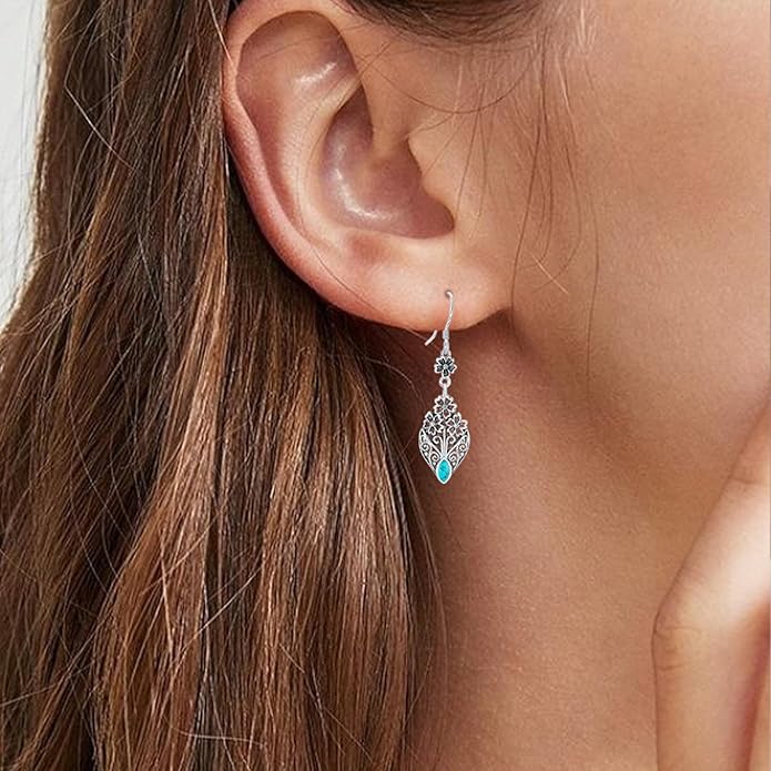 Vintage Floral Filigree Marquise Cut Gemstone Drop Earrings, 925 Sterling Silver Antique Dangle Earrings, Boho Jewelry Gift for Women