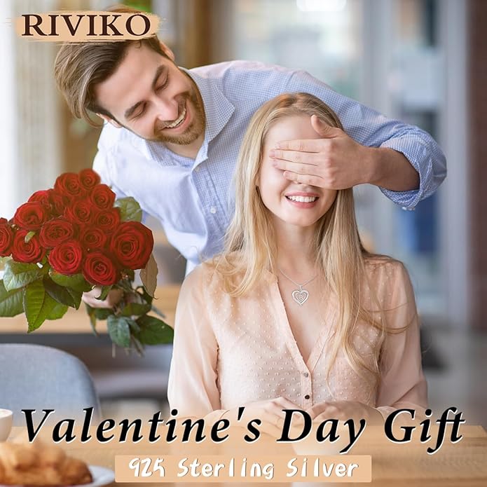 RIVIKO Heart Initial Necklace for Women, 925 Sterling Silver Letter Pendant,Personalized Charm Alphabet Jewelry Valentines Mother's Day Anniversary Christmas Birthday Gifts for Women Her Mom Wife