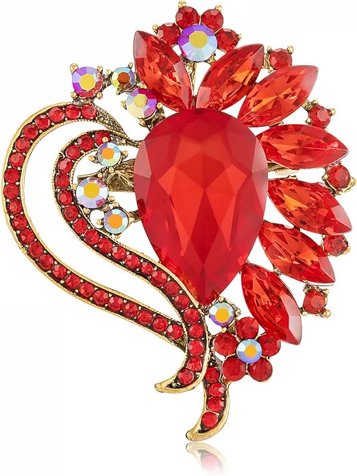 LAXPICOL Vintage Austrian Crystal Elegant Heart Flower Brooch Pin For Women Wedding Broach Pin