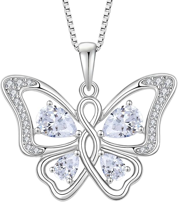 Butterfly Necklace 925 Sterling Silver Cubic Zirconia Birthstone Jewelry Gifts for Women Wife Mother