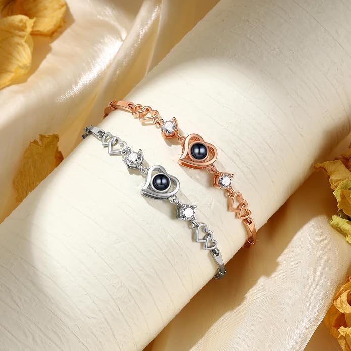 ROSI Personalized Bracelets with Picture Inside, Custom Projection Bracelets with Photos, Picture Bracelet Personalized Photo Gifts, Memorial Gifts for Women Mom Family Couple Girl