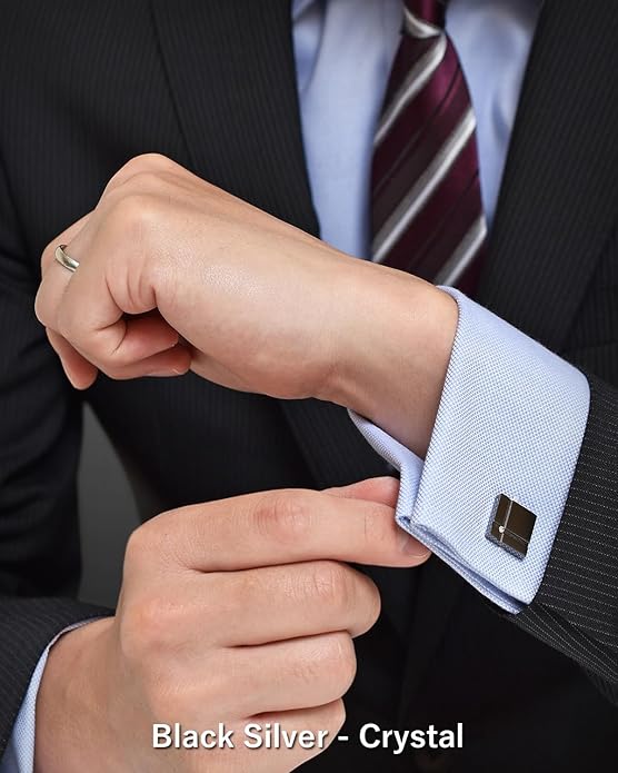 [TAVARAT] Cufflinks for Men Black Silver Red Blue Crystal glass Tps-040