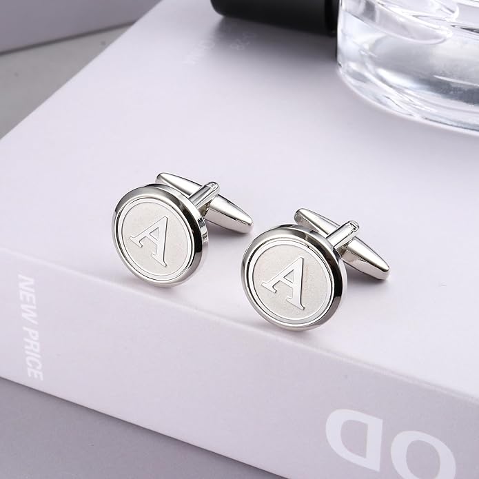 LOYALLOOK Initial Gold Cufflinks for Men Gold Cuff Links Personalized Copper CuffLinks Letter Cufflinks Gift for Groom Husband Father