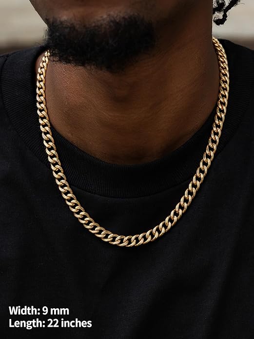 U7 Cuban Link Chain Necklace for Men, Stainless Steel/Black/Gold Mens Necklaces, Chunky Curb Chain Necklace in 6/9/12mm Width 18-30 Inches, Thick Choker Jewelry with Box Packed