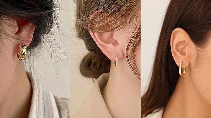 MIDEEO Gold/Sliver Chunky Hoop Earrings Set for Women, 14K Gold Plated Twisted Huggie Hoop Earring Hypoallergenic Thick Open Lightweight Chunky Hoop Earrings Jewelry for Gifts