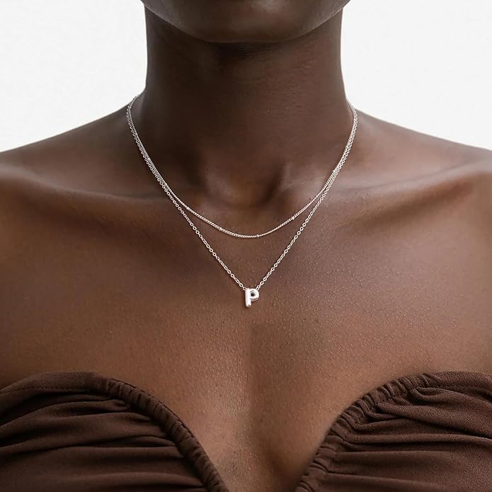Bubble Letter Necklace Layered Initial Necklaces for Women Dainty Cute Choker Pendant Stack Jewelry Teen Gift Trendy Stuff