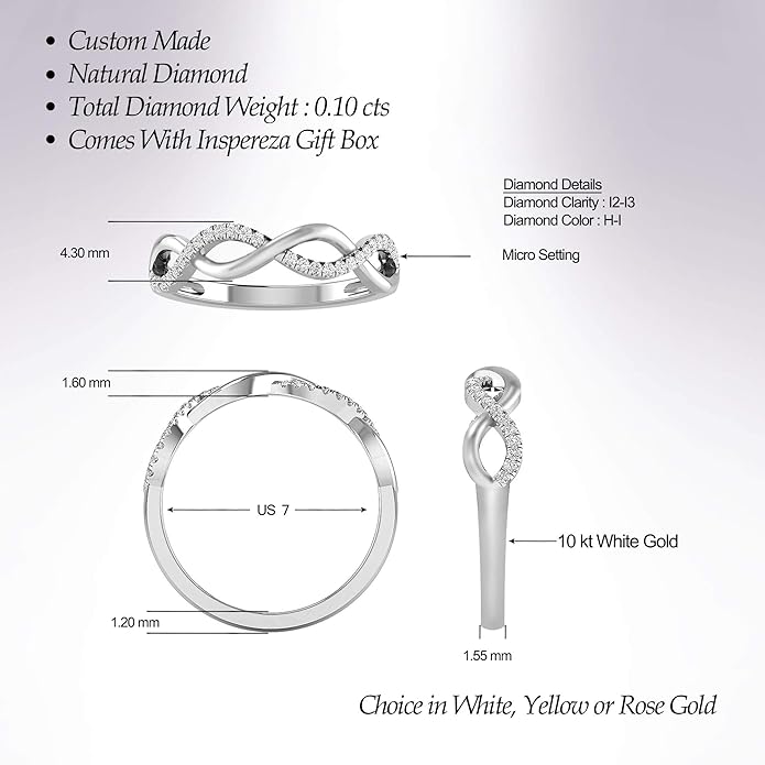 Inspereza Solid 10k Real Gold Minimalist Thin Twist Knot Stackable Diamond Ring | 1/10 Ct TW Real Diamond Engagement Anniversary Wedding Band for Women | Simple Gold Stacking Rings (Size 4-9)