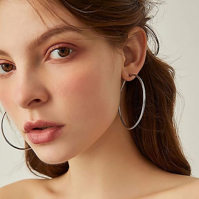 925 Sterling Silver Earrings Large Rhinestone Hoop Earrings Big Cubic Zirconia Hoop Earrings Thin Rhinestones Round Hoop Earrings for Women 20/30/40/50/60/70mm Sparkly Hoops With Crystals for Womens