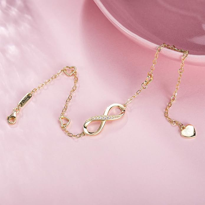 Billie Bijoux Womens 925 Sterling Silver Infinity Anklet Bracelet Endless Love Symbol Charm Adjustable Large Bracelet Gifts for Women