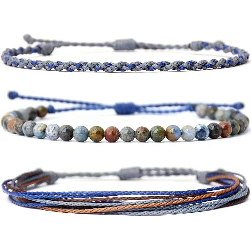 Mezcla Vida Handmade Natural Stone Beaded Healing Bracelet Gift for Men Adjustable Rope String Bracelet (Dumortierite, Adjustable)