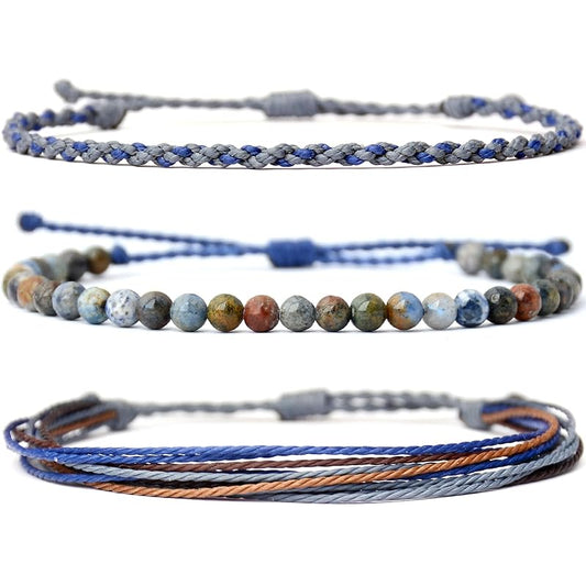 Mezcla Vida Handmade Natural Stone Beaded Healing Bracelet Gift for Men Adjustable Rope String Bracelet (Dumortierite, Adjustable)