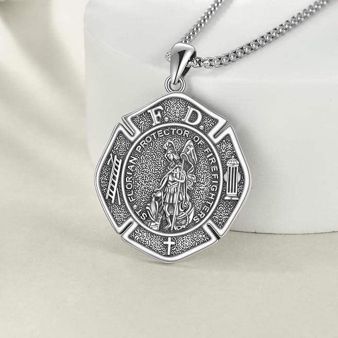 YFN Patron Saint Necklace Sterling Silver Amulet Medal Pendant Religious Protector Jewelry Gifts for Women Men