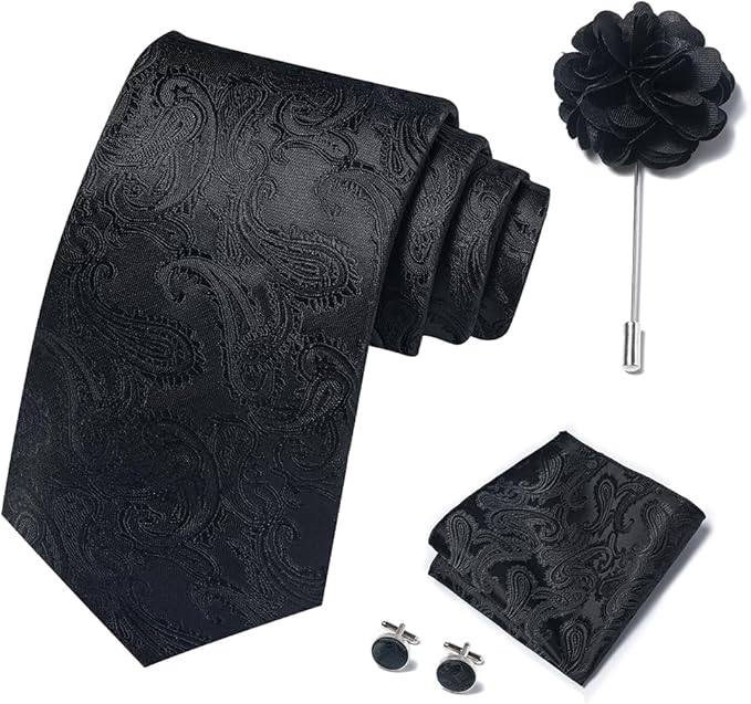joy alice Ties Set Men Mixed Color Necktie Handkerchief Cufflinks Brooch 3.15 Formal