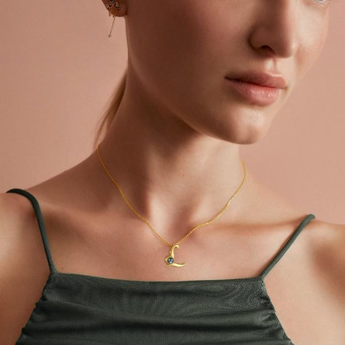 Custom4U Personalized Initial Picture Necklace for Women, Projection Necklace with Picture Inside, Gold/Silver Letter Pendant Necklace, Custom Photo Gifts for Mom Wife Birthday Valentines