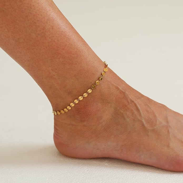 Dainty Ankle Bracelets for Women 18K Gold Plated Satellite Beaded Herringbone Chain Anklets Simple Lip Chain Anklet Minimalist Summer Beach Foot Jewelry Christmas
