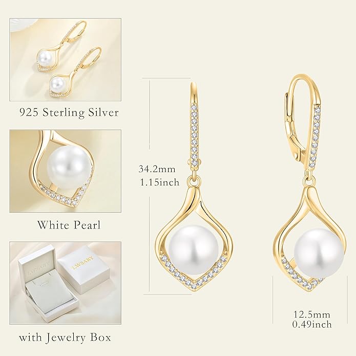 Pearl Jewelry Set for Women 18K Yellow-Plated Earrings & Necklace Silver Jewelry Gifts
