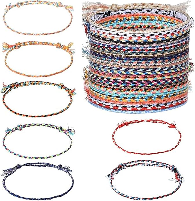 cobee 30Pcs Woven Wrap Friendship Bracelets Handmade, Handmade Friendship Braided Bracelet, Adjustable Colorful Tassels Cotton Rope Bracelets Jewelry, Suitable for Women, Men, Teenagers Mixed Colors