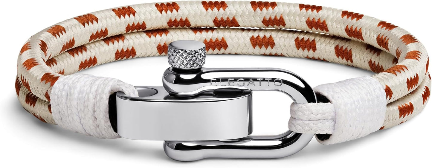 Elegatto Duetto Platinum Rope Bracelet for Men | Double Nautical Nylon Cord with Silver Polished Stainless Steel Shackle Clasp | Waterproof and Fade-Resistant