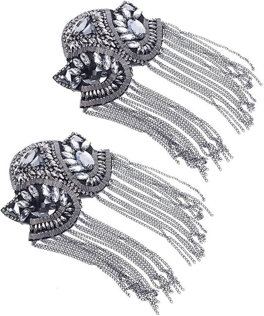 Women Children Shoulder Epaulet Crystal Beads Chain Shoulder Brooch Boards Badge Stage Dress Medal Accessories by The Pair