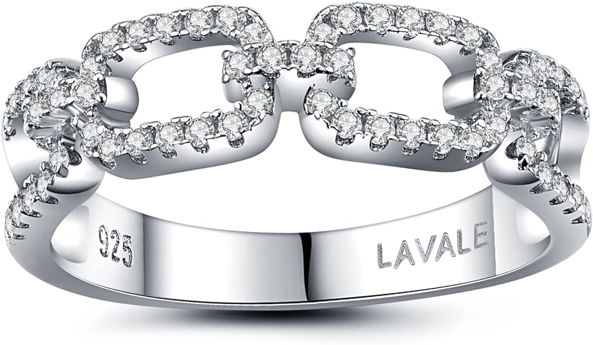 LAVALE Moissanite Wedding Band for Women,Twist Link D Color VVS1 Lab Created Diamond Rings,Half Eternity Stackable Band Ring,S925 Sterling Silver Chain Link Ring
