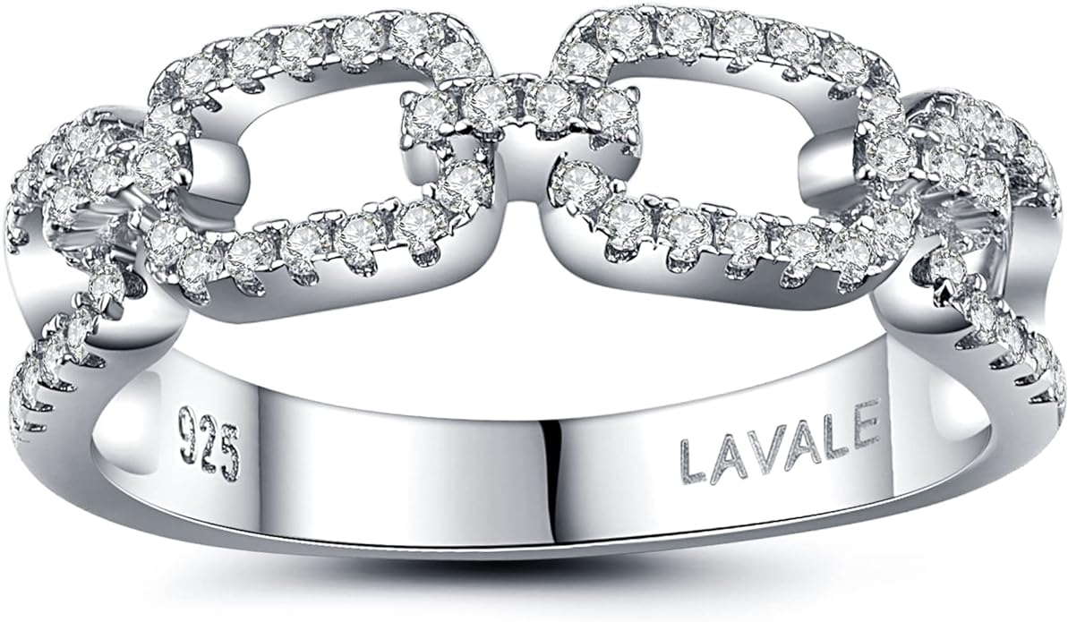 LAVALE Moissanite Wedding Band for Women,Twist Link D Color VVS1 Lab Created Diamond Rings,Half Eternity Stackable Band Ring,S925 Sterling Silver Chain Link Ring