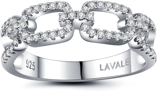 LAVALE Moissanite Wedding Band for Women,Twist Link D Color VVS1 Lab Created Diamond Rings,Half Eternity Stackable Band Ring,S925 Sterling Silver Chain Link Ring