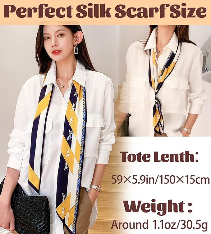 kcctoo 59" Mulberry Silk Like Head Scarf Women's Fashion Square Neck Satin Scarfs for Bag Hair Scarves Gift 59 * 5.9”