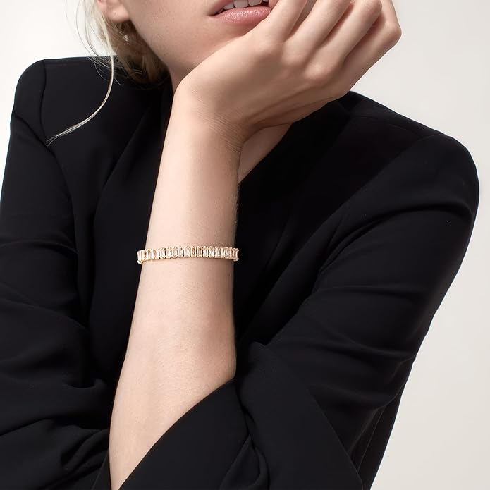 14K Gold Plated Tennis Bracelet for Women – Classic CZ Link Design, Fits 6.0"–7.2" Wrists – Stylish Sparkling Jewelry Gift, Timeless Tennis Bracelets for Women
