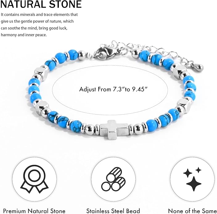 VIBILIA Cross Beaded Bracelets for Women, Inspirational Natural Heart Religious Bracelets for Women, Birthday Christian Gifts for Women on Thanksgiving Christmas Gifts