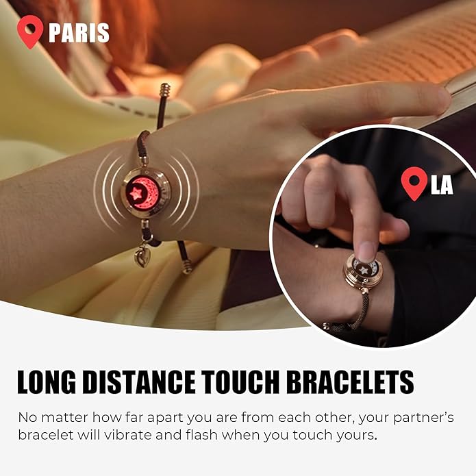 TOTWOO Long Distance Touch Bracelets for Couples, Smart Light & Vibration Love Jewelry, Long Distance Valentines Day Gifts for Him Her Women Men, One-to-One Bluetooth Pairing via App