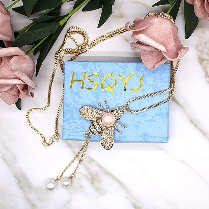 Honey Bee Brooches Crystal Insect Themed Bee Brooch Animal Fashion Shell Pearl Brooch Pin Gold Tone