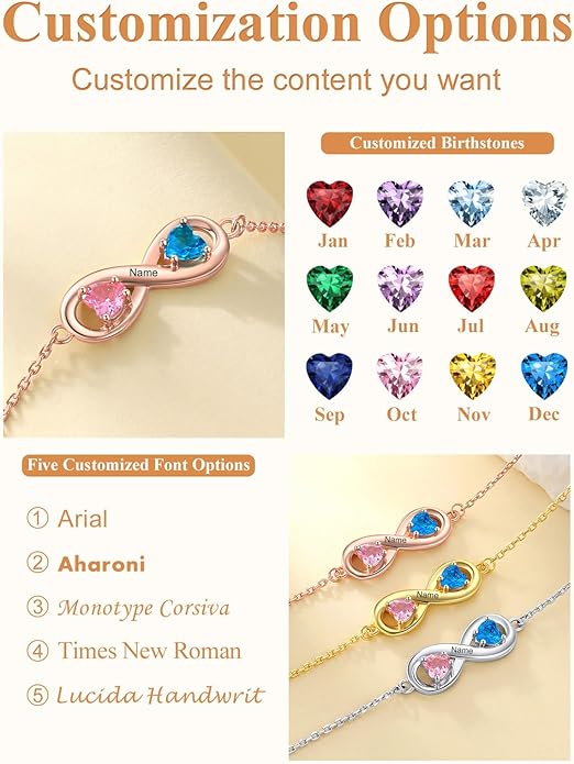 Custom4U Personalized Infinity Ankle Bracelets for Women 925 Sterling Silver Anklet Bracelet Endless Love Symbol Birthstone Charm Adjustable Foot Chain Jewelry Mothers Day Gifts for Mom Wife Women Her