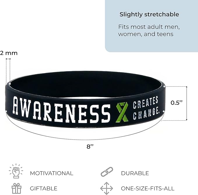 Inkstone (12-pack) Green Awareness Ribbon Silicone Wristbands - Wholesale Pack of 1 Dozen Bracelets