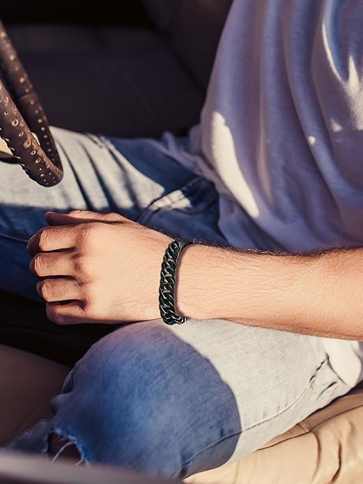 8/12/17mm Wide Cuban Link Bracelet for Men Father Gift 18K Gold/Black Plated Stainless Steel Bracelets 7.4-9 Inches(Gift Wrapped)