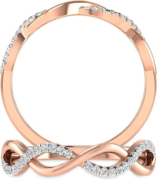 Inspereza Solid 10k Real Gold Minimalist Thin Twist Knot Stackable Diamond Ring | 1/10 Ct TW Real Diamond Engagement Anniversary Wedding Band for Women | Simple Gold Stacking Rings (Size 4-9)