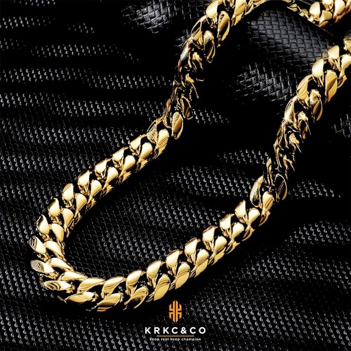 KRKC&CO Cuban Link Chain for Men 8/10/12/14mm, Brithday Gift for Men, 18k Gold Miami Necklace, Durable, Anti-Allergies Hip Hop Jewelry for Mens