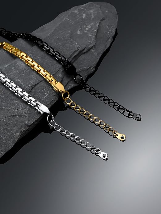 Bestyle 18K Gold Plated/Silver/Black Chain for Men, Hypoallergenic 2/4/6/8mm Stainless Steel Flat Link Chain Necklace for Men & Women Hip Hop Jewelry, 14-30"